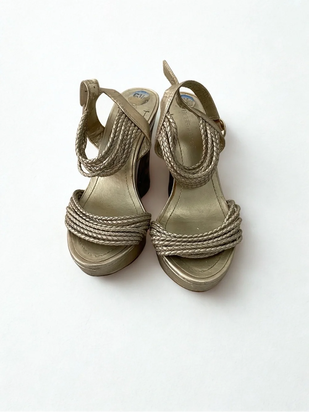 Gianni Bini Metallic Gold Braided Leopard Wedge Sandals
